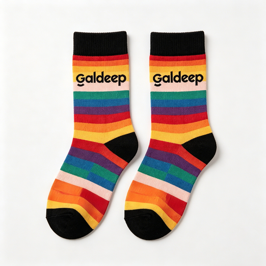 Galdeep Rainbow Striped Crew Socks for Men & Women, Soft Cotton Colorful Casual Socks, Fun Novelty Socks for Everyday Wear, Pride & Gift