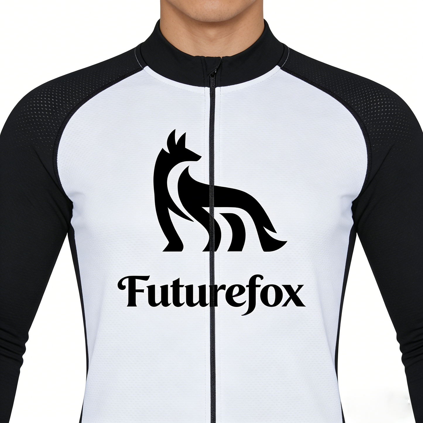 Futurefox Long Sleeve Cycling Jersey for Men Women, Black and White Color-Block Athletic Top with Full-Zip, Breathable Quick-Dry Bike Shirt with Back Pockets, Sports Cycling Wear