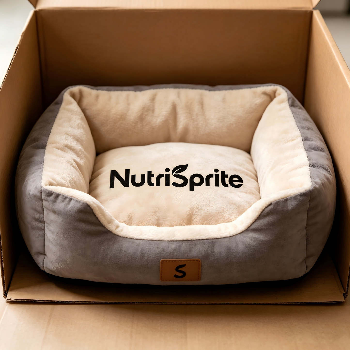 NutriSprite oft Plush Pet Bed for Small Dogs & Cats, Cozy Calming Dog Cushion, Washable Non-Slip Pet Bed, Grey