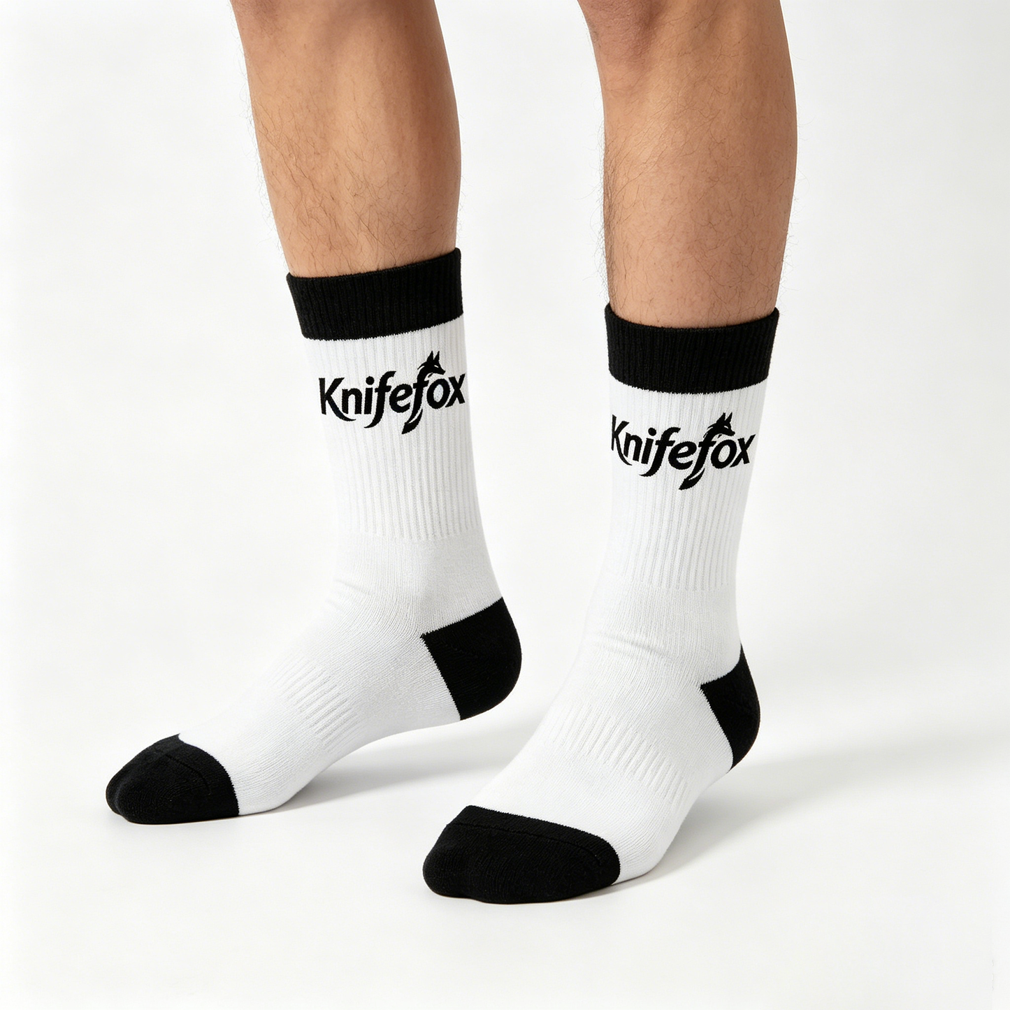 Knifefox Crew Socks, Black & White Athletic Socks, Cushioned Breathable Cotton Socks for Men & Women