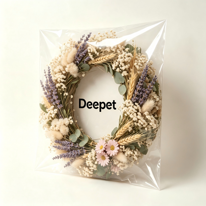 Deepet Dried Flower Wreath, Natural Lavender & Baby's Breath Front Door Wreath, Rustic Farmhouse Wall Hanging Decor for Home Window Wedding