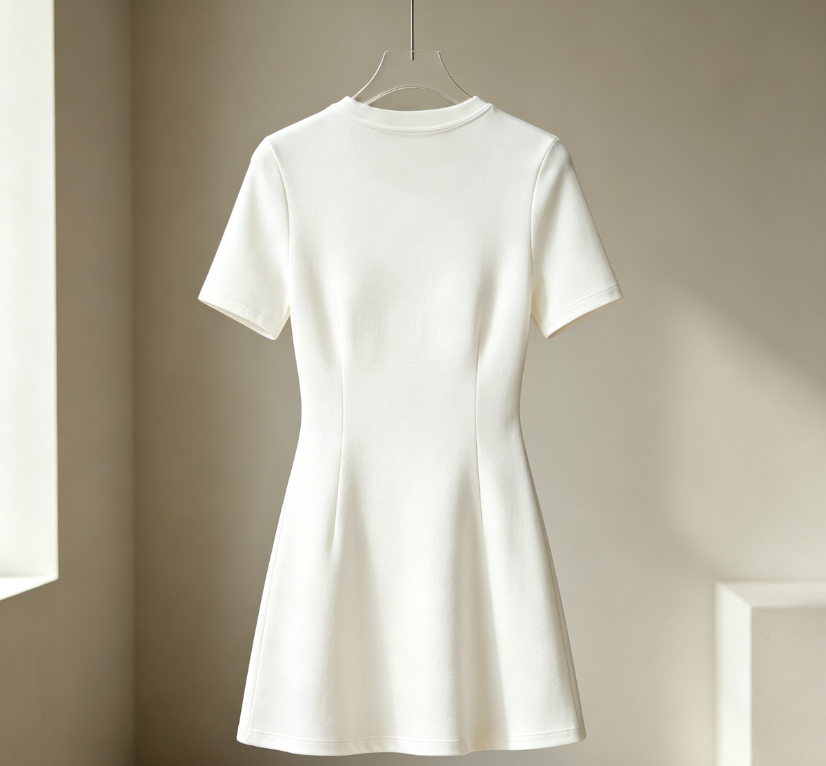 Loveprey Women's Short Sleeve Mini Dress, Crew Neck Slim‑Fit Casual A‑Line Short Dress for Daily Wear