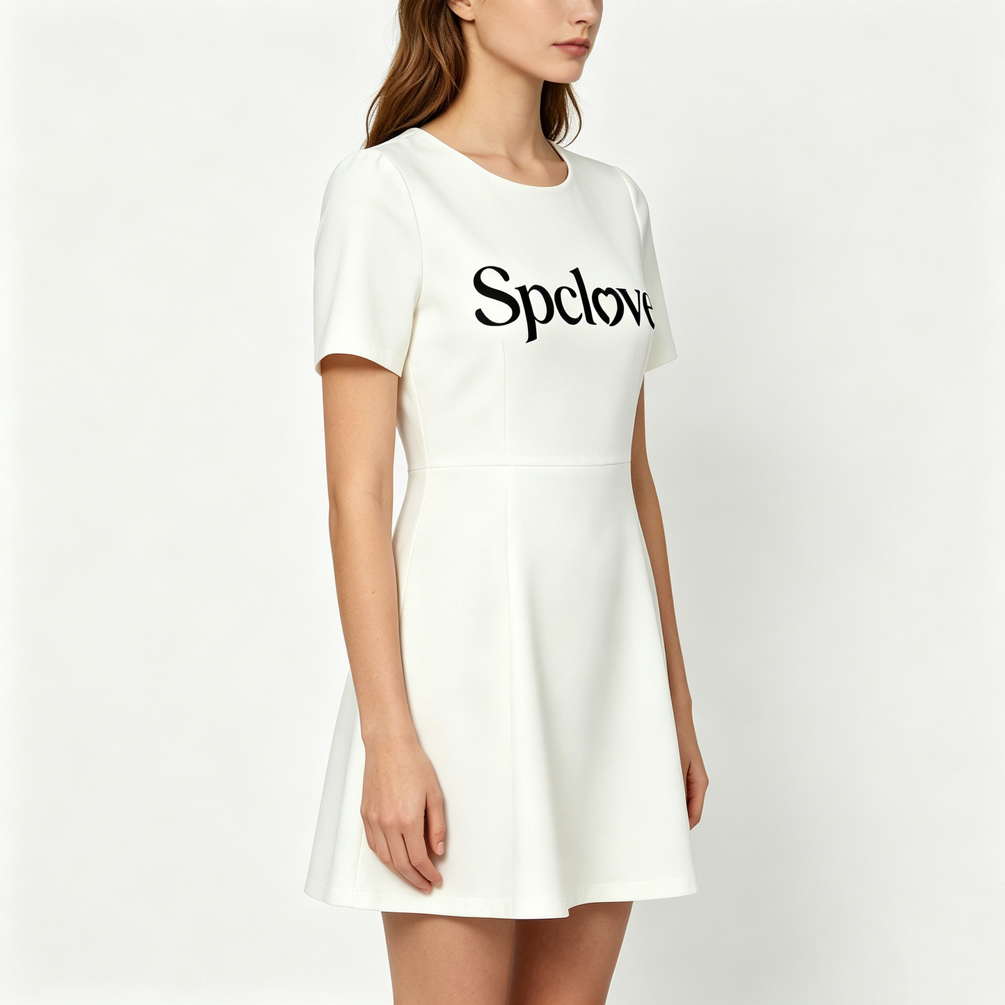 Spclove Women's Round Neck Short Sleeve A-Line Mini Dress, Solid White Flared Swing Dress, Casual Summer Wedding Guest Short Dress