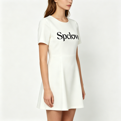 Spclove Women's Round Neck Short Sleeve A-Line Mini Dress, Solid White Flared Swing Dress, Casual Summer Wedding Guest Short Dress