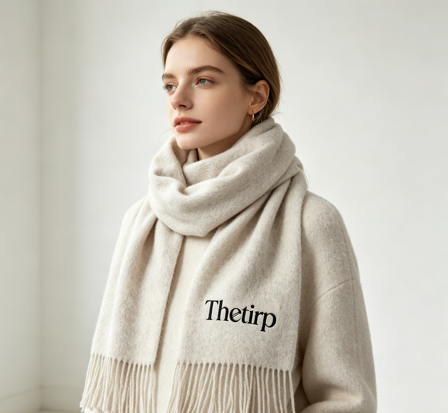 Thetirp Unisex Soft Cashmere Feel Fringe Scarf, Warm Winter Solid Color Long Wrap Shawl, Neutral Beige Fashion Neck Scarves for Men Women