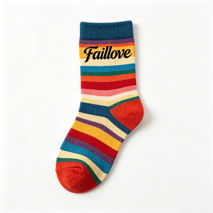 【Faillove Rainbow Stripe Crew Socks】—— Vibrant Style & All-Day Comfort