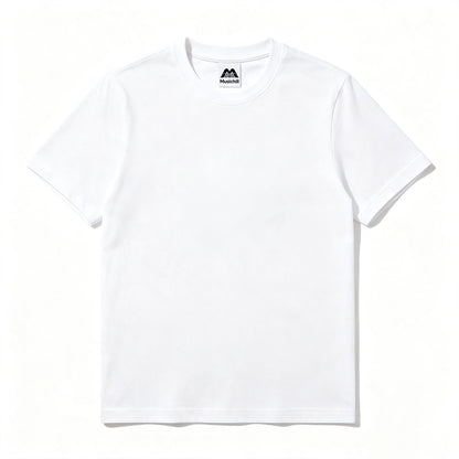 Musichill Basic White Crew Neck T‑Shirt Soft Breathable Cotton Short Sleeve Tops Casual Daily Unisex Tees