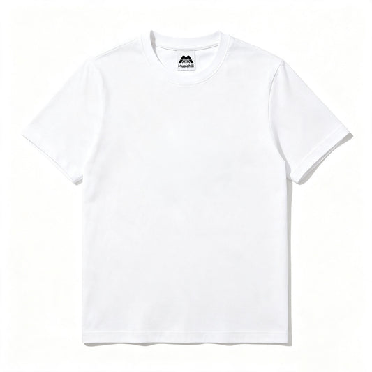 Musichill Basic White Crew Neck T‑Shirt Soft Breathable Cotton Short Sleeve Tops Casual Daily Unisex Tees