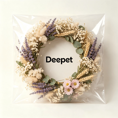 Deepet Dried Flower Wreath, Natural Lavender & Baby's Breath Front Door Wreath, Rustic Farmhouse Wall Hanging Decor for Home Window Wedding