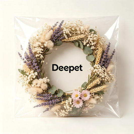 Deepet Dried Flower Wreath, Natural Lavender & Baby's Breath Front Door Wreath, Rustic Farmhouse Wall Hanging Decor for Home Window Wedding