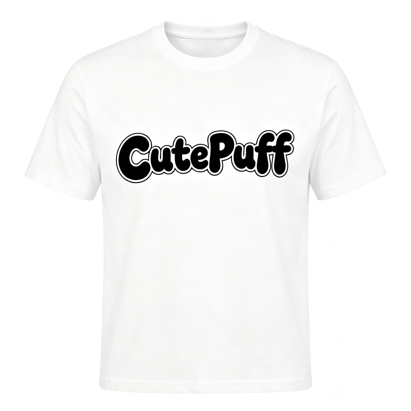 【CutePuff Logo Print Cotton T-Shirt】—— Minimalist Style & All-Day Comfort