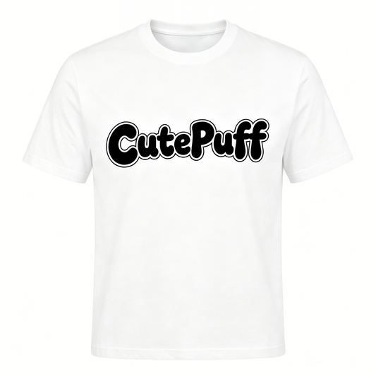 【CutePuff Logo Print Cotton T-Shirt】—— Minimalist Style & All-Day Comfort