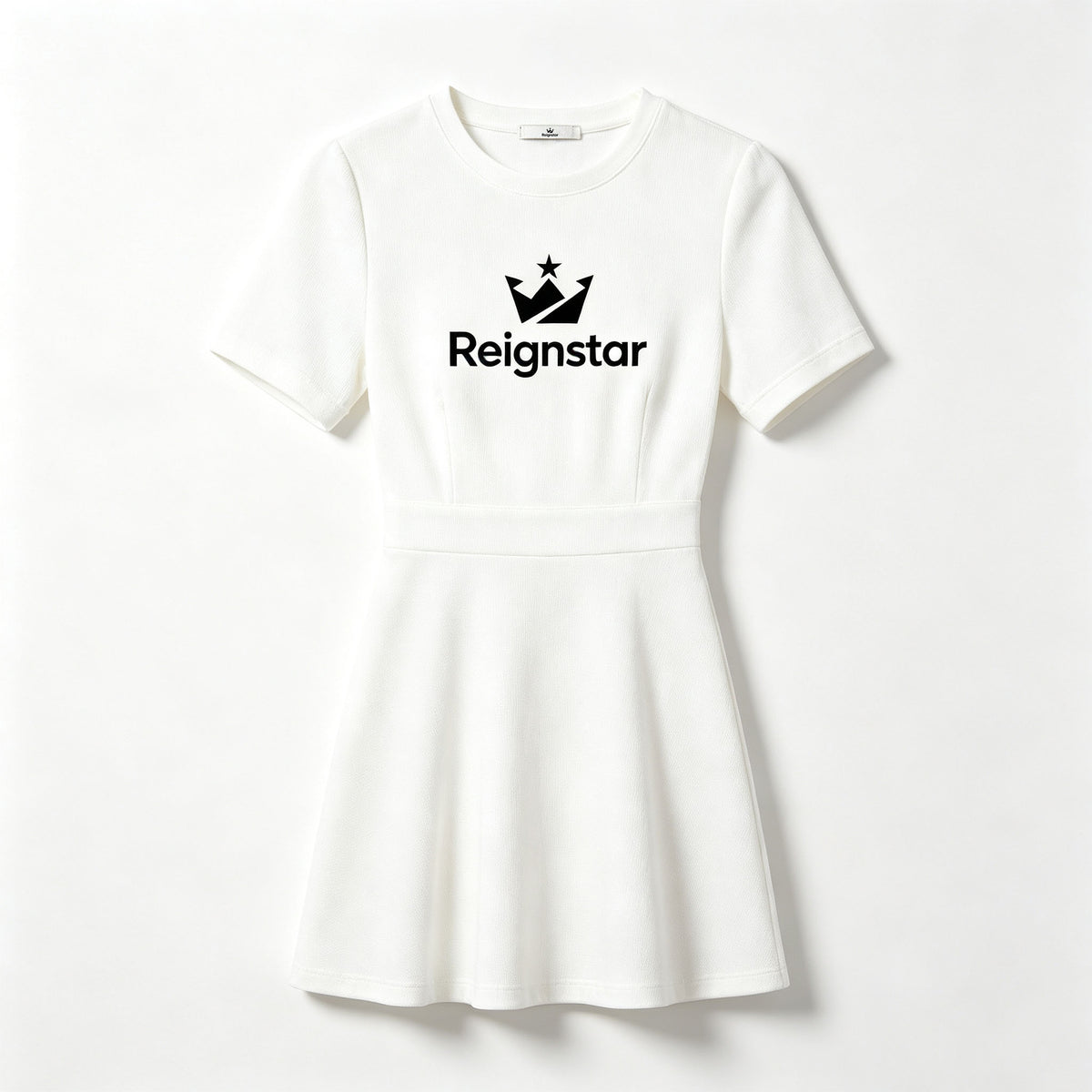 Reignstar Elegant Crew Neck Mini Dress for Women, Short‑Sleeve Waist‑Defined Flared Skater Dress Casual Outfit