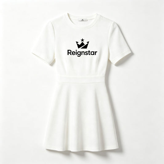 Reignstar Elegant Crew Neck Mini Dress for Women, Short‑Sleeve Waist‑Defined Flared Skater Dress Casual Outfit
