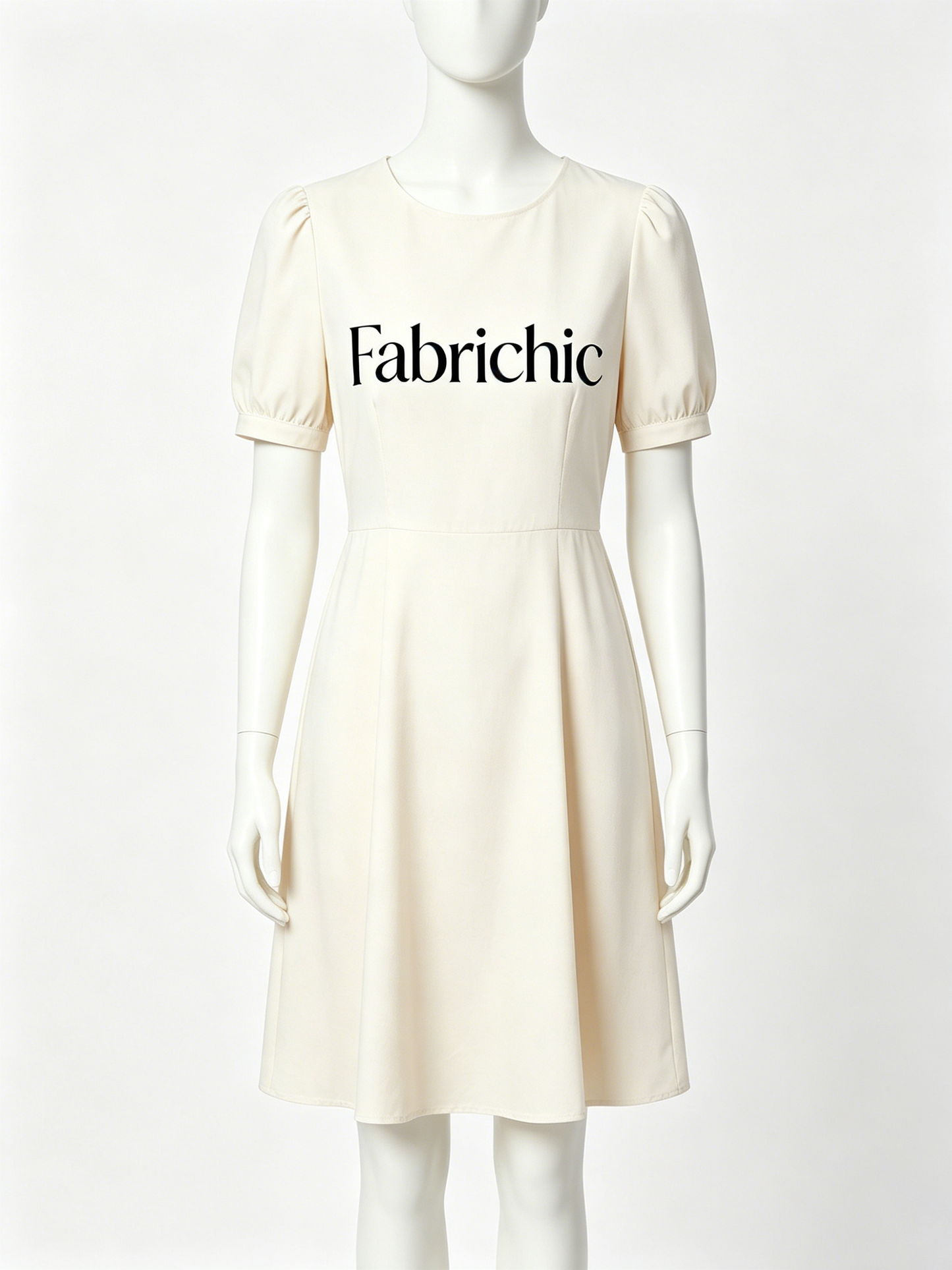 【Fabrichic Cream White Puff Sleeve Dress】—— Elegant & Timeless Wardrobe Staple