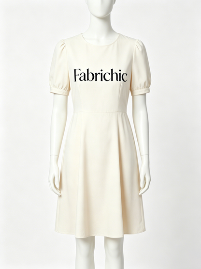 【Fabrichic Cream White Puff Sleeve Dress】—— Elegant & Timeless Wardrobe Staple