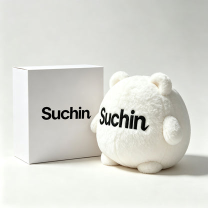 Suchin Round White Bear Plush Pillow Stuffed Animal Ultra Soft Fluffy Plush Toy Cute Squishy Bear Plushie for Sofa Bed Decor, Gift for Kids & Adults