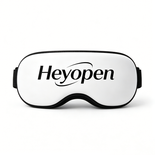 Heyopen Heated Eye Massager, Contour Eye Mask with Warm Compress, Portable Electric Eye Relax Device for Eye Strain Relief, Dry Eyes, Travel & Sleep, Adjustable Elastic Strap