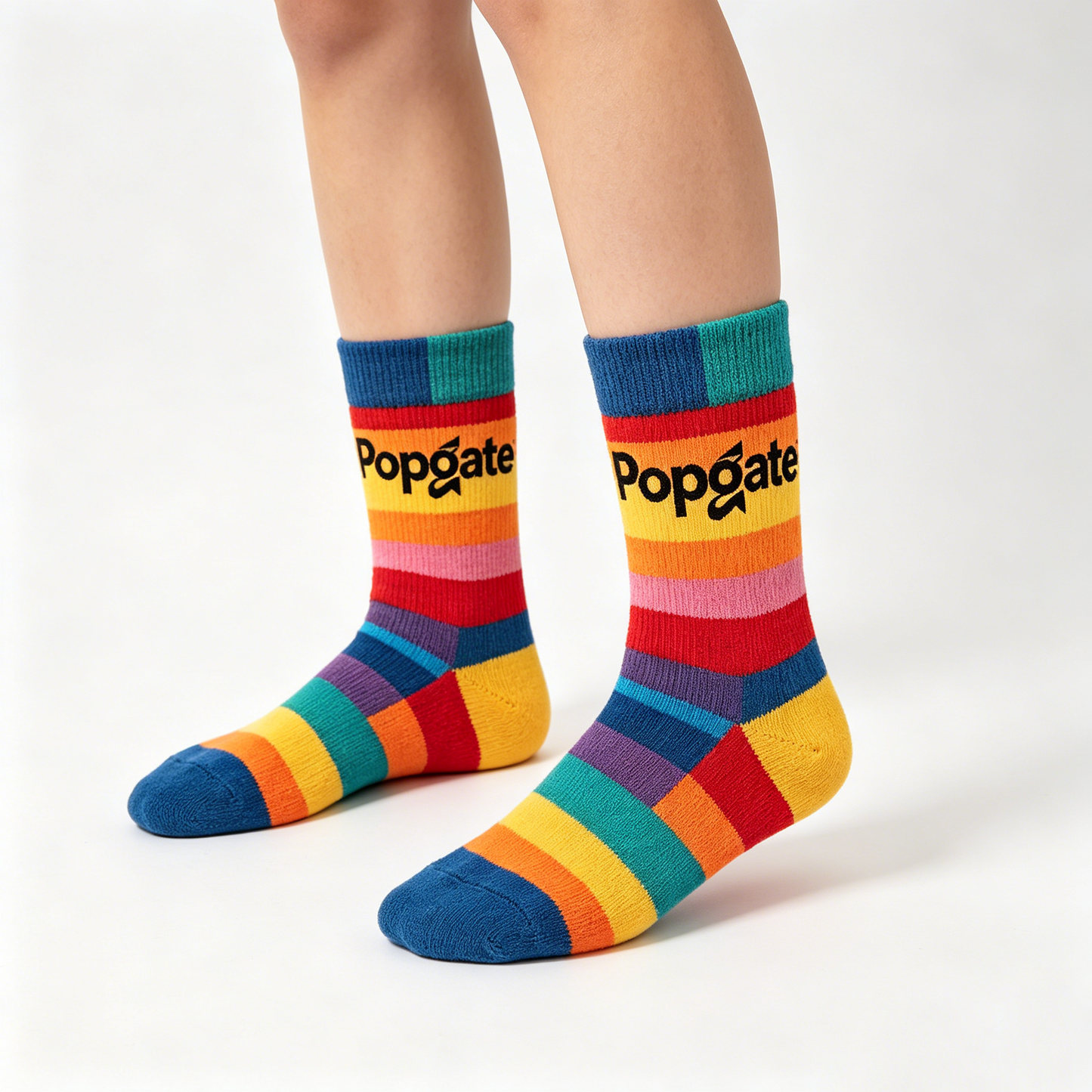【Popgate Rainbow Striped Crew Socks】—— Comfort & Style for Daily Wear