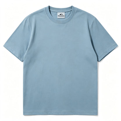 Mountluck Basic Crew Neck Short Sleeve T‑Shirt, Hazy Blue Soft‑Fit Plain Casual Tee