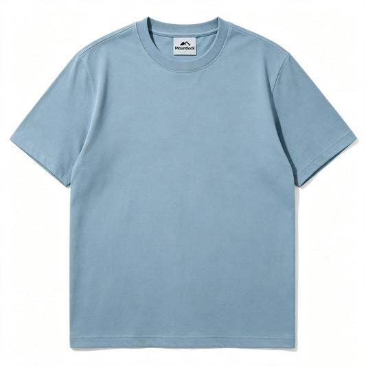 Mountluck Basic Crew Neck Short Sleeve T‑Shirt, Hazy Blue Soft‑Fit Plain Casual Tee