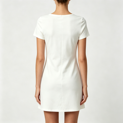 Restmiss Women’s Short Sleeve Scoop Neck Mini T-Shirt Dress, Elegant Script Graphic Slim Fit Casual Bodycon Mini Dress for Summer Daily Street Outings