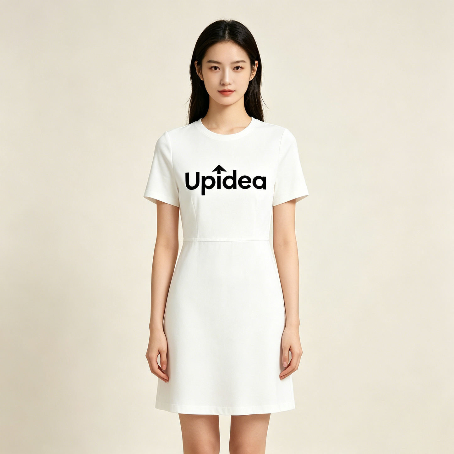 Upidea Crew Neck Short Sleeve Mini Dress, Waist Cinched A-Line White Mini Dress, Wrinkle Resistant Soft Casual Short Dress for Office Daily Street Dating Outfit