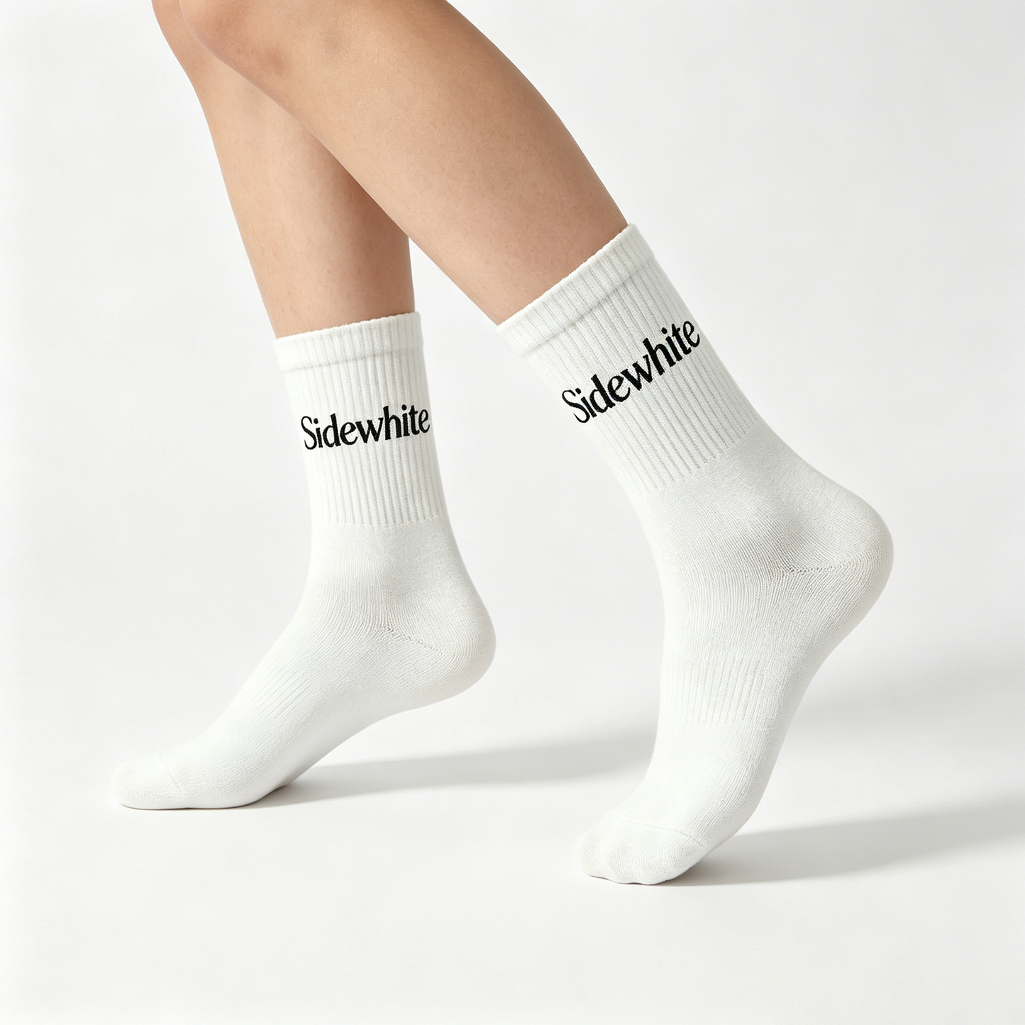 Sidewhite Classic White Ribbed Crew Socks, Breathable Cotton Athletic Mid-Calf Socks for Men & Women, 5 Pairs Multipack