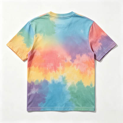 Cakefish Tie‑Dye Short Sleeve T‑Shirt, Rainbow Gradient Casual Crew Neck Tee, Soft Cotton Summer Tops for Men Women Unisex