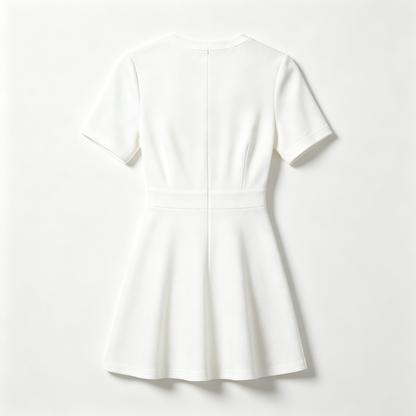 Reignstar Elegant Crew Neck Mini Dress for Women, Short‑Sleeve Waist‑Defined Flared Skater Dress Casual Outfit