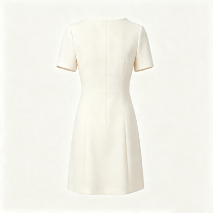 Lunangle Women Short Sleeve Crew Neck Sheath Mini Dress, Elegant Solid White Formal Office Work Dress Slim Fit Business Casual Short Dresses
