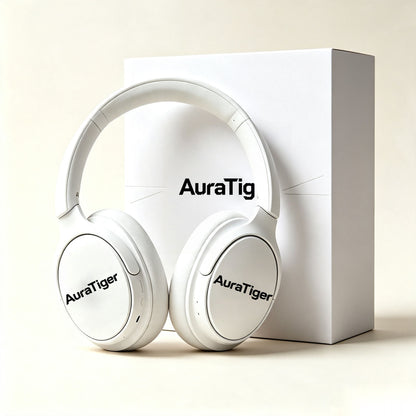 AuraTiger Foldable Bluetooth Over-Ear Headphones, Wireless Stereo Headset with Microphone for Phone, PC, Travel, White