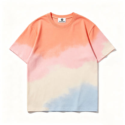 Oxyengine Tie Dye Short Sleeve T-Shirt, Soft Crew Neck Casual Tee, Sunset Cloud Gradient Loose Summer Top for Men Women Daily Wear