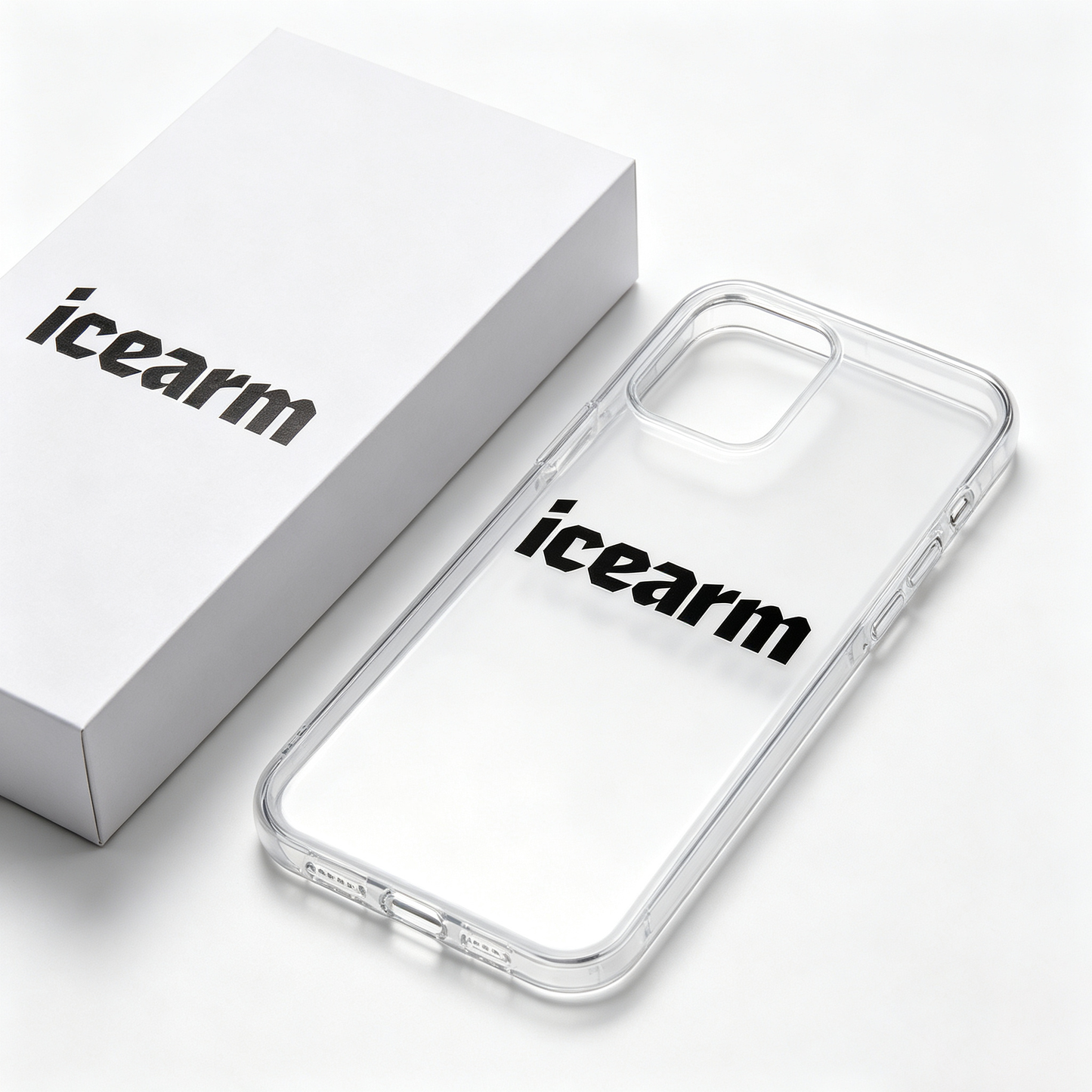 icearm Clear Shockproof Phone Case with Minimalist icearm Letter Print, Slim Transparent Protective Cover, Lightweight Anti-Yellow Soft TPU Cell Phone Case