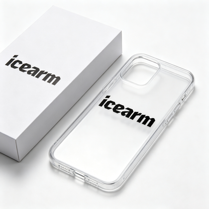 icearm Clear Shockproof Phone Case with Minimalist icearm Letter Print, Slim Transparent Protective Cover, Lightweight Anti-Yellow Soft TPU Cell Phone Case