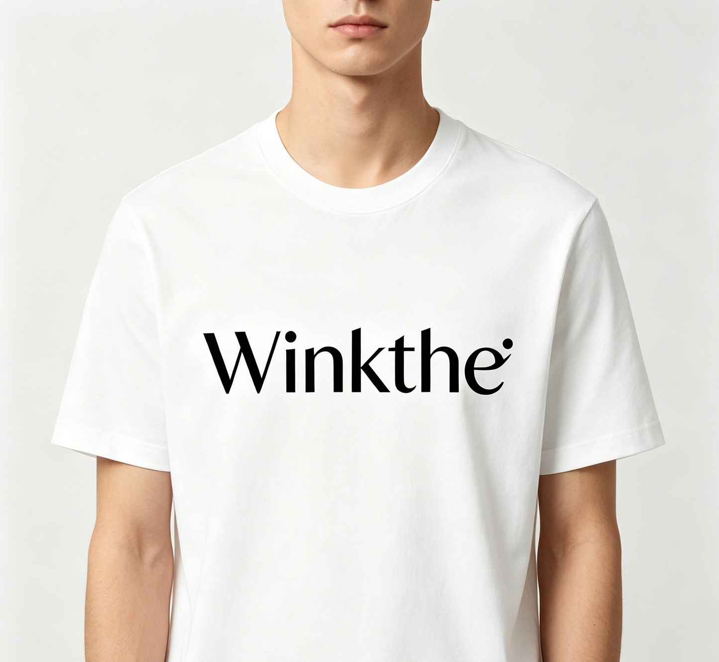 Winkthe Minimal Classic Crew Neck Short Sleeve Tee, Premium Soft Cotton Basic Casual Everyday Top for Men Neutral Fit Simple Letter Graphic White T-Shirt