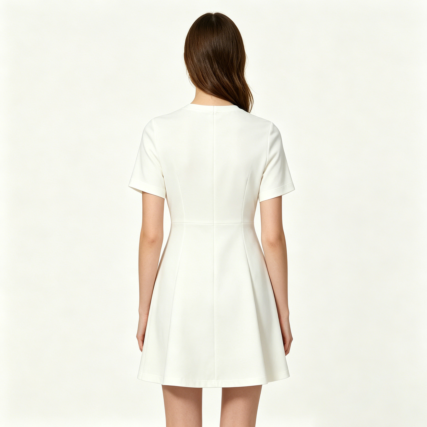 Cubule Women White Short Sleeve A-Line Mini Dress Soft Stretch Casual Skater Dress