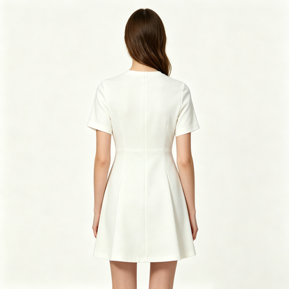 Cubule Women White Short Sleeve A-Line Mini Dress Soft Stretch Casual Skater Dress