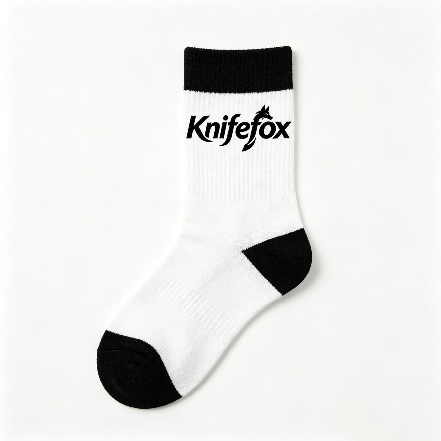 Knifefox Crew Socks, Black & White Athletic Socks, Cushioned Breathable Cotton Socks for Men & Women