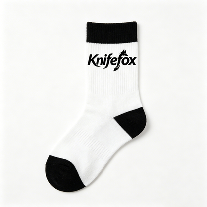 Knifefox Crew Socks, Black & White Athletic Socks, Cushioned Breathable Cotton Socks for Men & Women