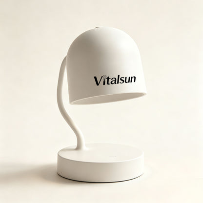 Vitalsun Modern Curved Gooseneck Small Table Lamp, Dimmable LED Desk Lamp with Dome Shade, Minimalist USB Powered Night Light for Bedroom Bedside Office Study Decor