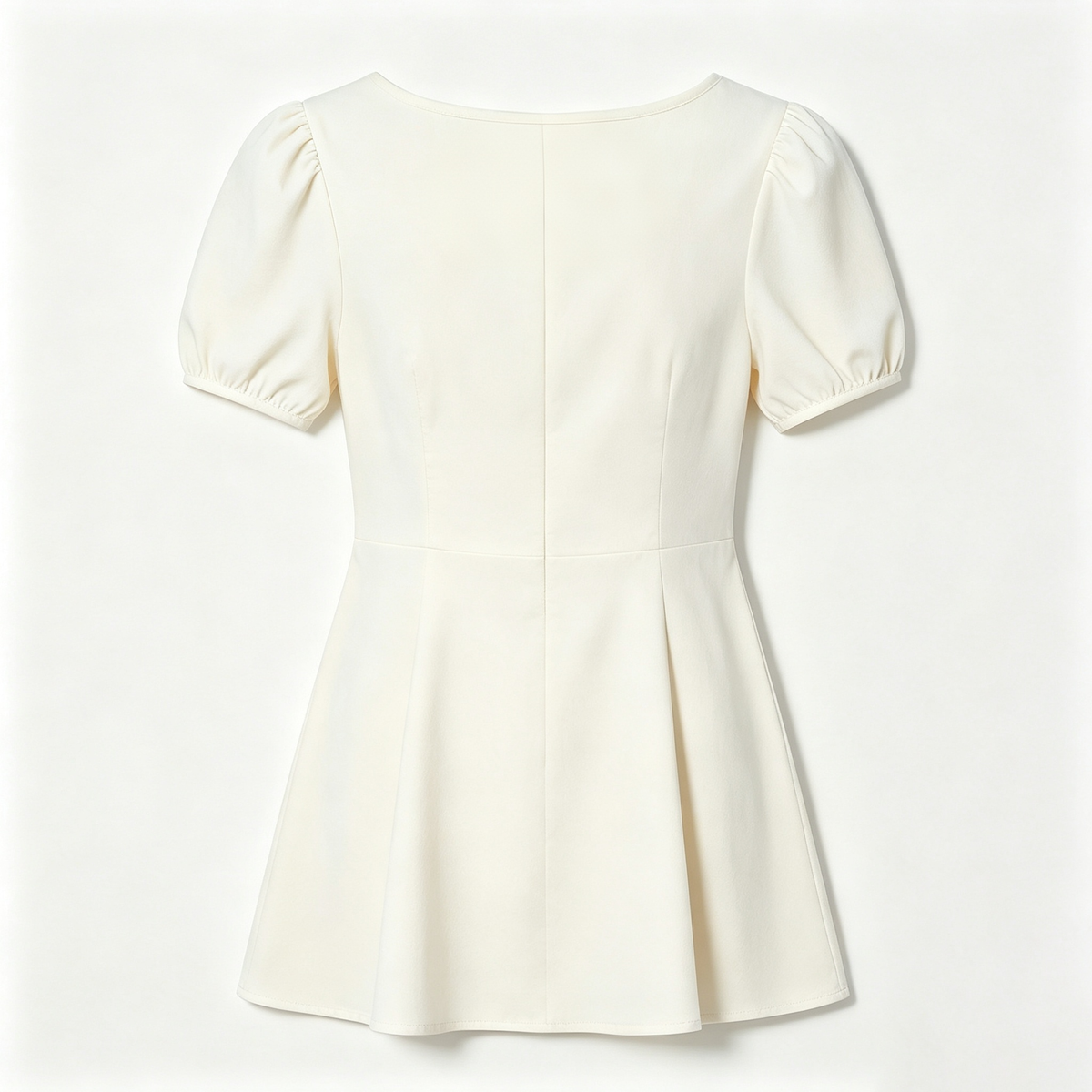 Comfairy Women's Square Neck Mini Dress, Puff Short Sleeve A-Line Flare Skater Dress, Solid Cream Casual Summer Dress for Dating Party Daily Outing
