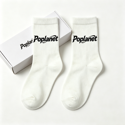 Poplanet Ribbed Crew Socks 5 Pairs Pack, Classic White Mid Calf Athletic Casual Socks, Breathable Soft Cotton Everyday Streetwear Socks for Men & Women