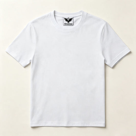 Orestnoe Unisex Classic Crew Neck Short‑Sleeve T‑Shirt, Soft Cotton Casual Plain White Everyday Tee