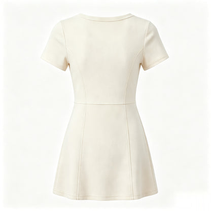 Shelluck Women Short Sleeve Mini Dress, Round Neck Slim Fit Casual Dress, Soft Stretchy Daily Party Short Dress for Ladies