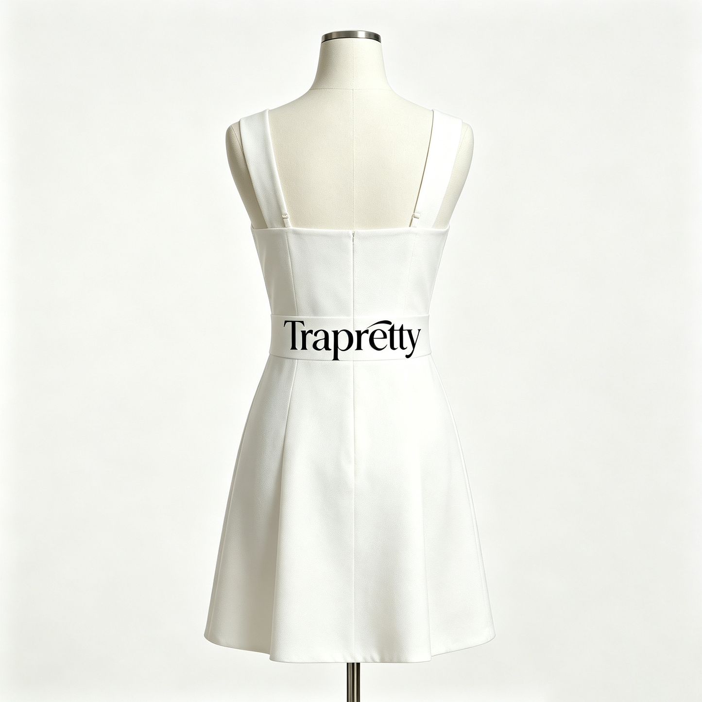 Trapretty Square Neck Sleeveless Mini Dress, Slim Fit Flared Summer Sundress, Youthful Fresh White Short Dress for Daily & Party Wear