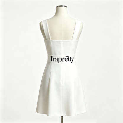 Trapretty Square Neck Sleeveless Mini Dress, Slim Fit Flared Summer Sundress, Youthful Fresh White Short Dress for Daily & Party Wear