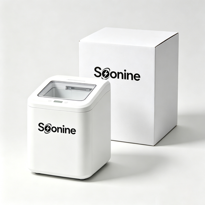 Soonine Portable Countertop Ice Maker Machine, Car & Home Dual Use Self-Cleaning Ice Machine, Compact Fast Ice Making Portable Ice Cube Maker with Transparent Lid for RV Camping Kitchen Travel