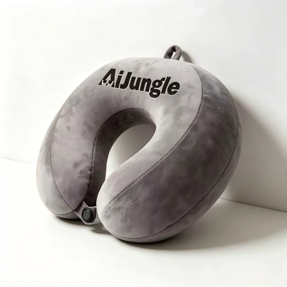 AiJungle Memory Foam Travel Neck Pillow, Soft Plush U-Shaped Pillow for Airplane, Car, Office Napping, Gray