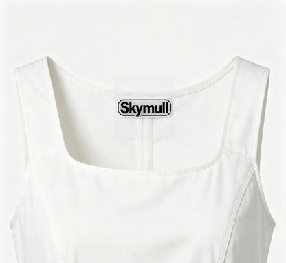 Skymull Short Sleeve White Dress for Women, Casual A‑Line Solid Mini Work Dress